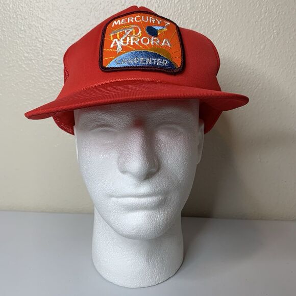 Mercury 7 Aurora Carpenter Patch NASA Space Mission Red Hat SnapBack Vtg - Picture 1 of 9